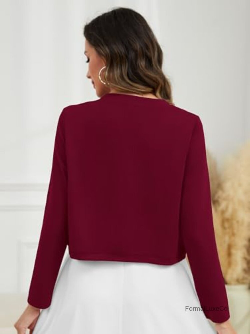 Lightweight Long Sleeve Cropped Open Front Cardigan Shrug for Dress - Picture 4 of 4